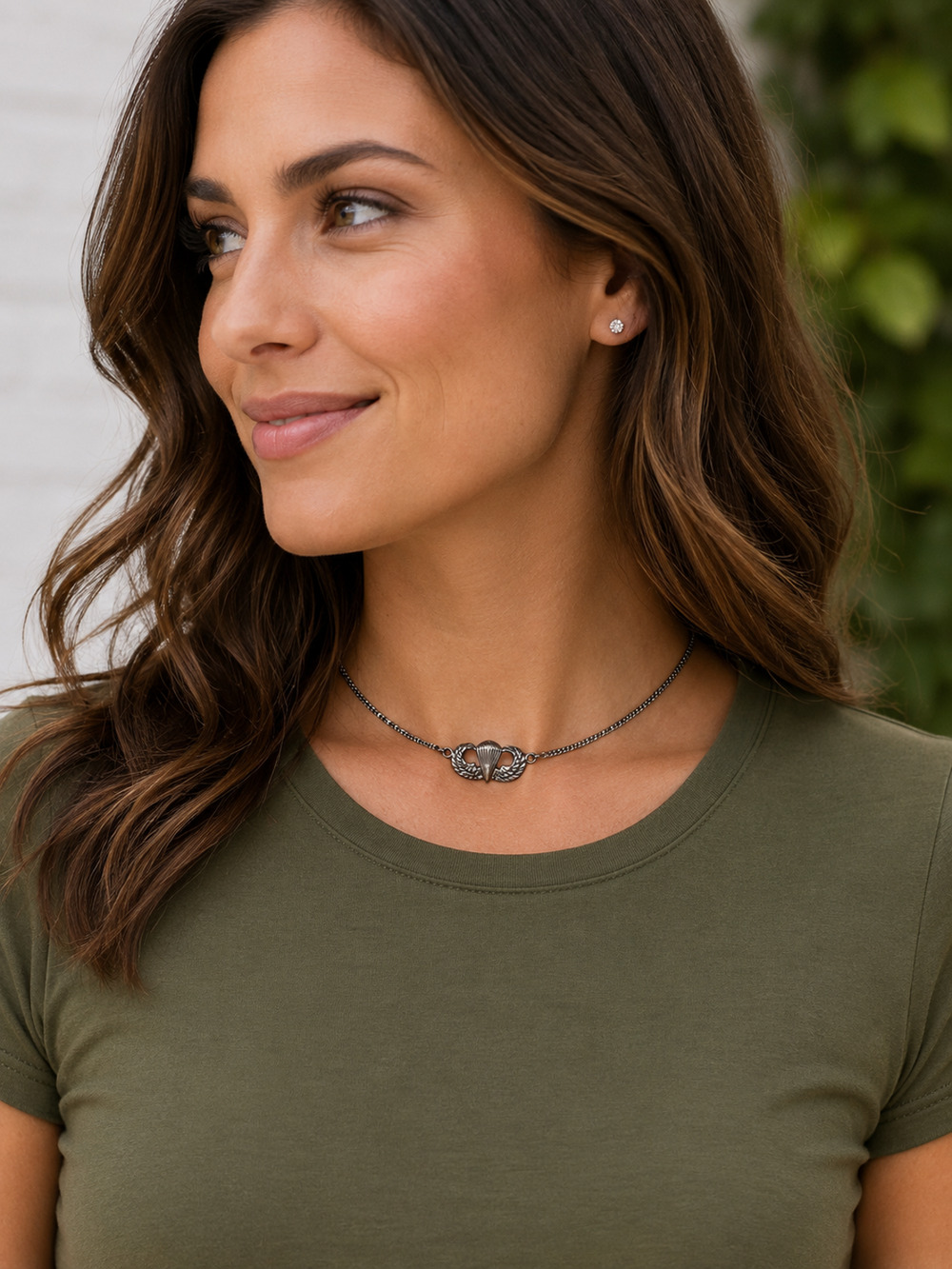 Silver Plated Airborne Parachutist Wings Choker Necklace 15" Military Style